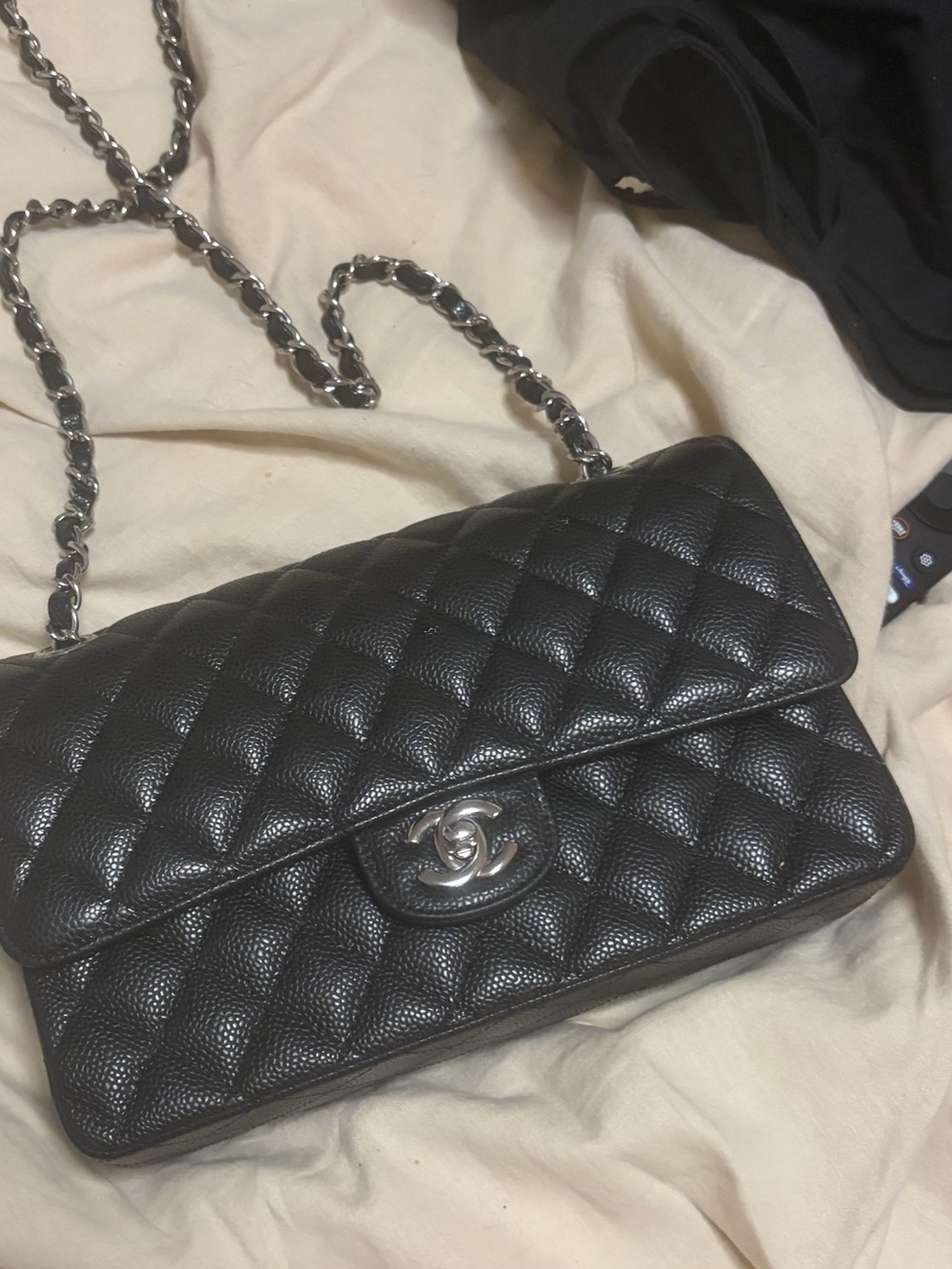 Chanel Quilted Caviar Leather small Bag in Black